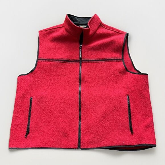 Woolrich Vest Men XXL Boiled Wool Full Zip Red Stripe Outdoors Hiking Pockets - Picture 1 of 9